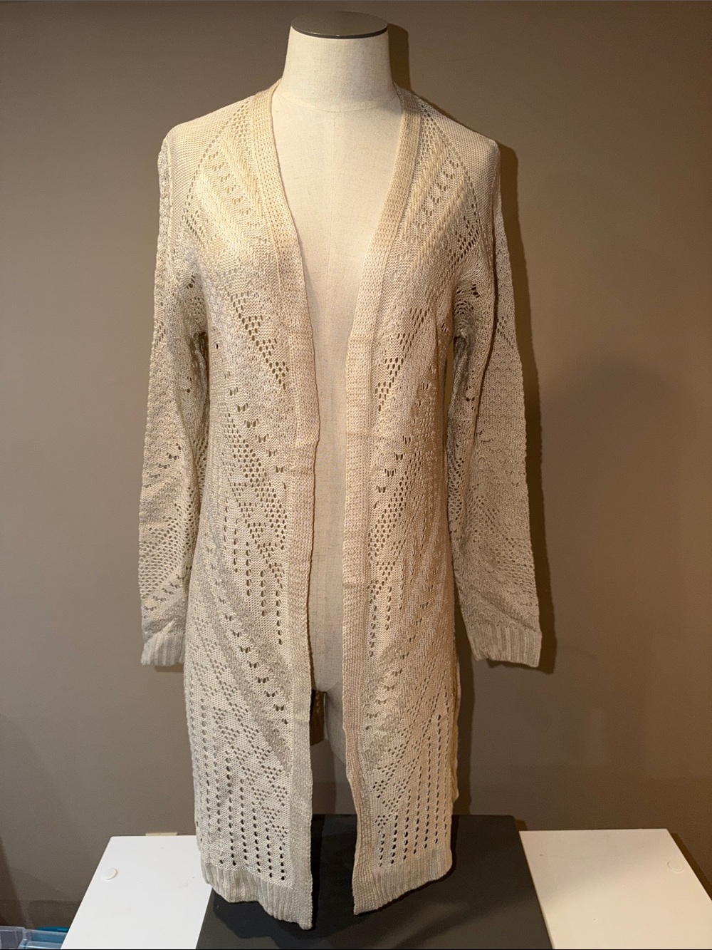 Lightweight Cream Open-Front Knit Cardigan
